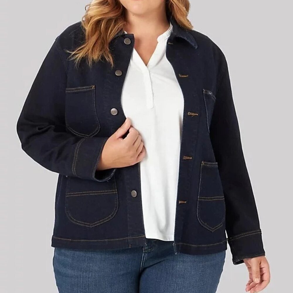 Lee Denim Jean Jacket Women's Plus Size 3X Blue Western Chore Coat Pockets